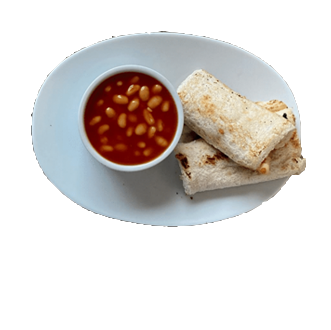 Cheese roll ups with Baked Beans recipe